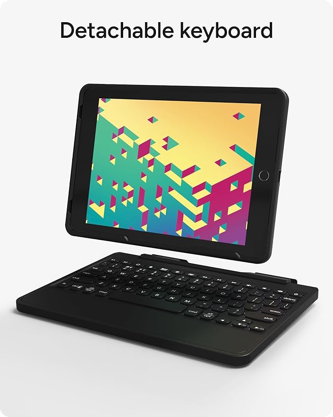 ZAGG Rugged Book Detachable Case with Magnetic-Hinged Backlit Keyboard for iPad Air/Air 2/9.7/9.7 Pro - Multi-Device Bluetooth Pairing - USB-C to USB-C Cable Included, Black