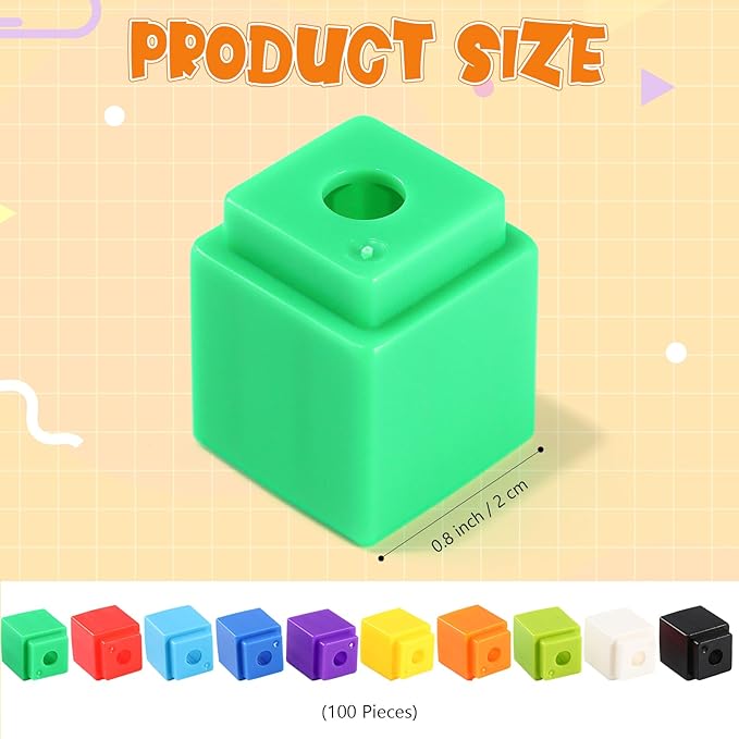 100 Pcs Yellow Linking Cubes for Math Counting Cubes Manipulatives Plastic Counting Block Manipulative Classroom Learning Supplies for Educational Preschool Activities Boy Girl (Yellow)