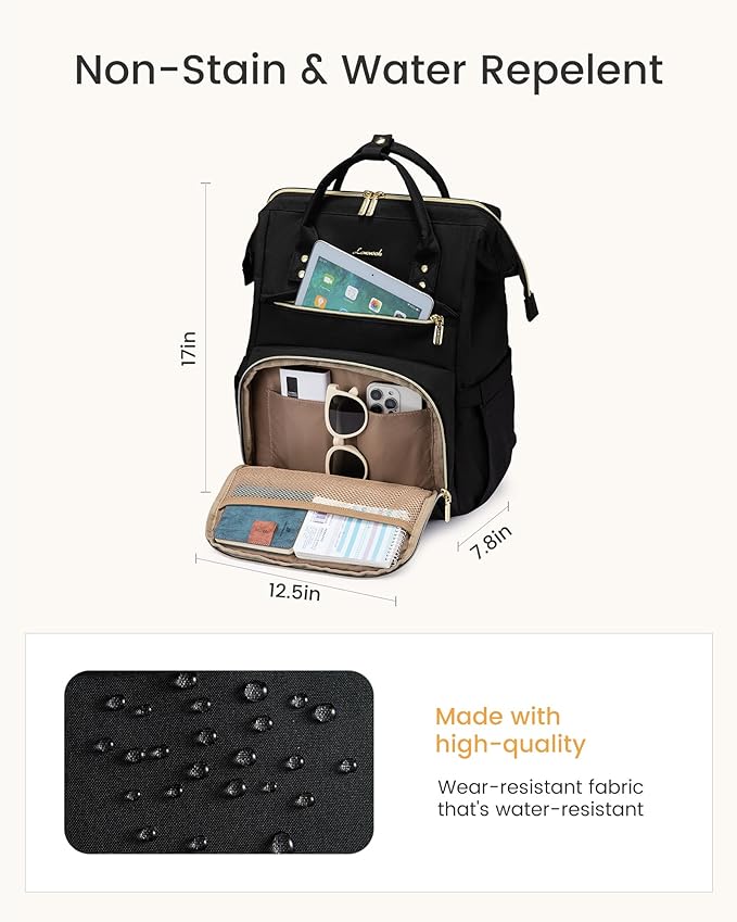 LOVEVOOK Laptop Backpack for Women with Giant Tumbler Holder Pocket,17 inch Waterproof Travel Backpack Purse Computer Laptop Bag,Professional Work College Nurse Teacher Backpack Casual Daypack,Black