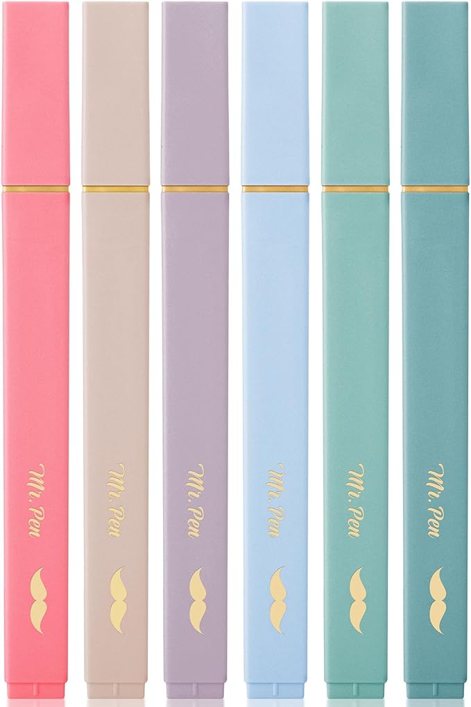 Mr. Pen- Aesthetic Highlighters, 6 pcs, Chisel Tip with Gold Trims, Morandi Colors, Cute Assorted Colors, Bible Highlighters No Bleed