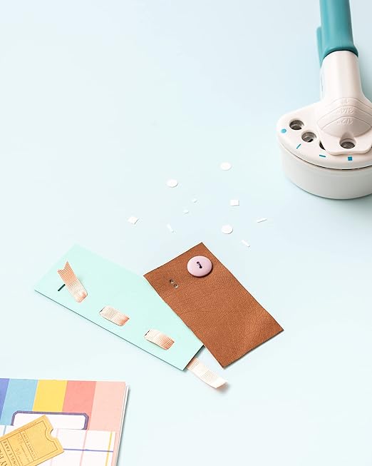 We R Memory Keepers Crop-A-Dile Power Multi Hole Punch, 5 Different Shapes, Button, Square, Horizontal Slit, Vertical Slit, Circle, for Paper Cardstock, Chipboard, Fabric, Thin Tin, Leather, Plastic