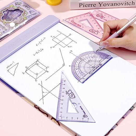 4 Pieces Purple Flexible Rulers Set 15cm Soft PVC Bendable Rulers Shatterproof Straight Ruler Triangle Ruler Straight Edge Protractor Math Geometry Tool Office School Supplies (Purple)