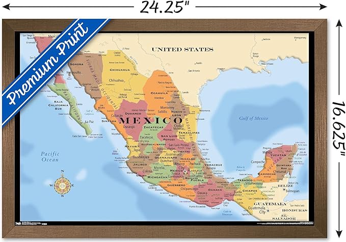 Trends International Map - Mexico Wall Poster, 14.725" x 22.375", Bronze Framed Version