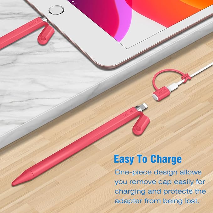 Fintie Silicone Sleeve Compatible with Apple Pencil 1st Generation, Ultra Light Pen Skin Case Cover Soft Protective Pencil Grip Holder with 2 Nib Covers & Cable Adapter Tether, Watermelon