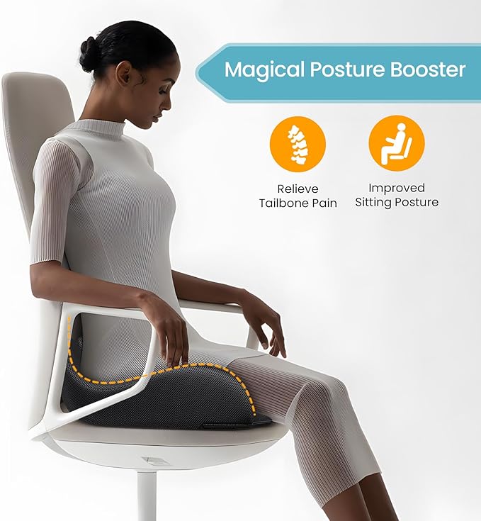 Extra Large Memory Seat Cushion for Office Chair Pressure Relief Sciatica & Tailbone Pain Relief Memory Foam Firm Coccyx Pad for Long Sitting, for Office Chair, Gaming Chair and Car Seat, Black