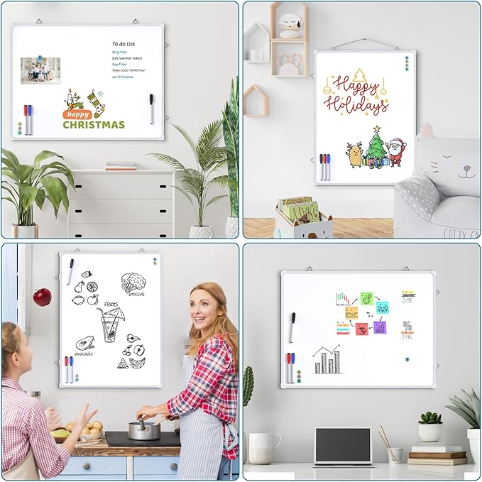 MaxGear White Board for Wall, 24" x 18" Double Sided Dry Erase Board, Magnetic White Board Hanging Whiteboard for Home, School, Office