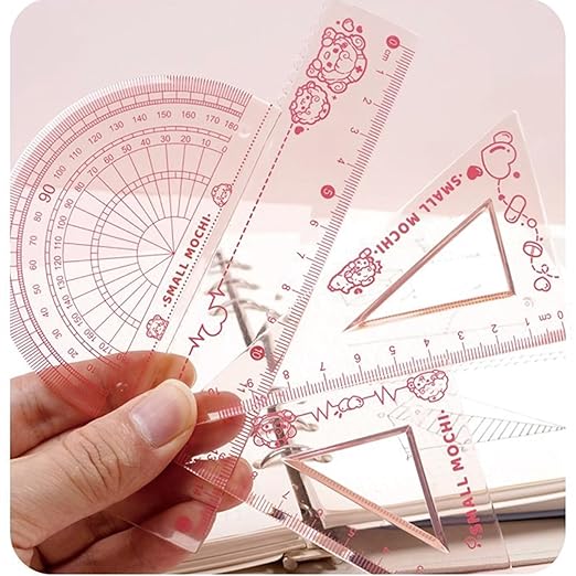 4 Pieces Flexible Ruler Set 15cm/6inch Straight Ruler Triangle Rulers Shatterproof Ruler Straight Edge Soft Bendable Rulers Protractor Math Geometry Tool School Office Supplies (Pink)
