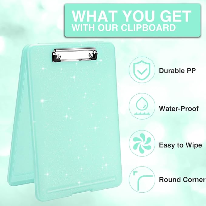 Sooez Clipboard with Storage, Plastic Storage Clipboards with Low Profile Clip, Nursing Clip Boards Foldable, Hanging Clipboard Case for Work, Teacher, Classroom Must Haves, Office School Supplies