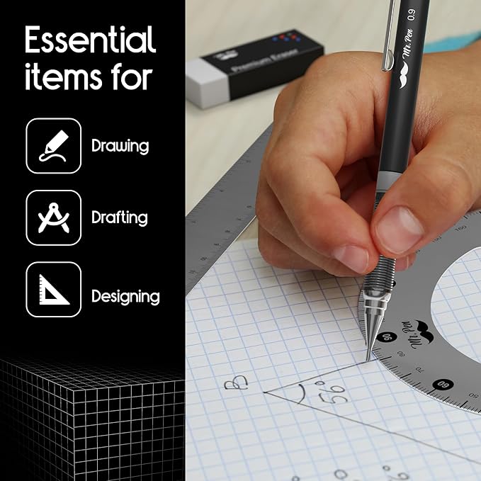 Mr. Pen- Professional Geometry Set, Silver Geometry Kit for Artists, Metal Rulers and Compasses, Mechanical Pencil Set, Drafting Tools & Drafting kits