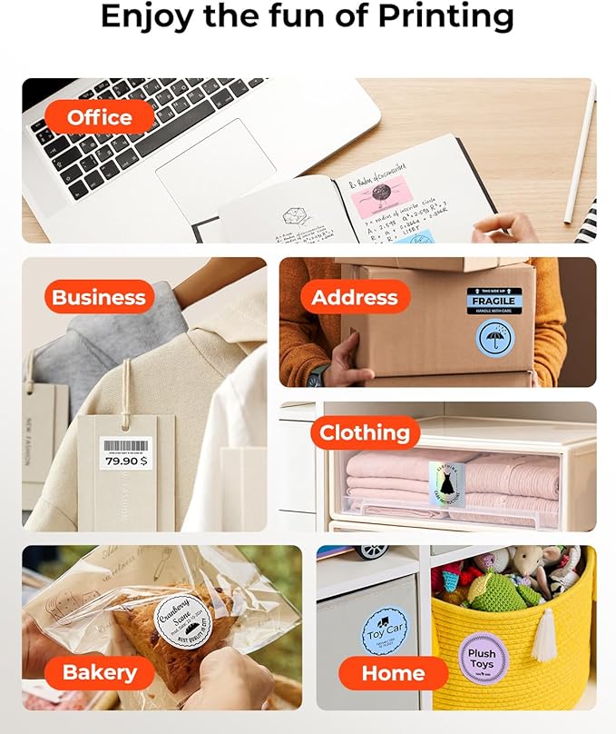 MUNBYN Portable Label Maker Machine with Tape，Bluetooth Thermal Printer with 1-Second Connect,Compatible with 0.78-2 Inch Labels, 11H Battery for Small Business, Home, Office Organization (White)