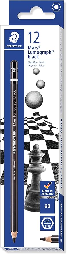 STAEDTLER Mars Lumograph Black Art Pencils, Presharpened #6B Artist Pencils, Box of 12, 100B-6B