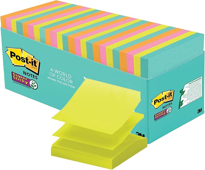 Post-it Super Sticky Pop-up Notes, 3-inch x 3-inch, Supernova Neons Collection, 90 Sheets/Pad, 18 Pads/Pack (R330-18SSMIACP)
