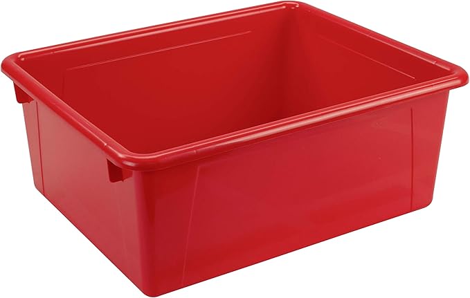 Storex Letter Size Deep Storage Tray – Organizer Bin with Non-Snap Lid for Classroom, Office and Home, Red, 5-Pack (62545A05C)