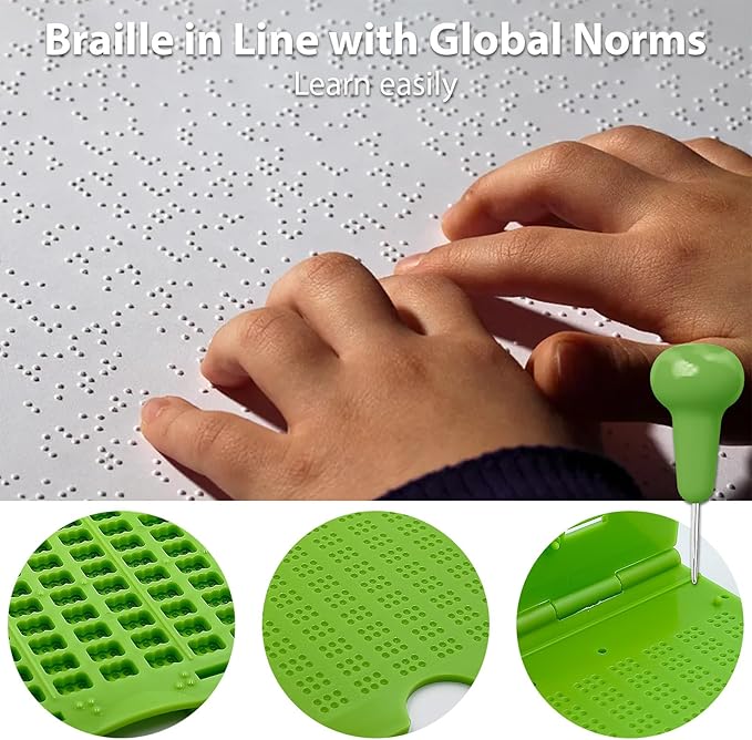 Braille Slate & Metal-Tip Stylus Kit - Portable Plastic Writing Slate (9 Lines, 30 Cells) - Fingerboard for Blind, Label Making Tool