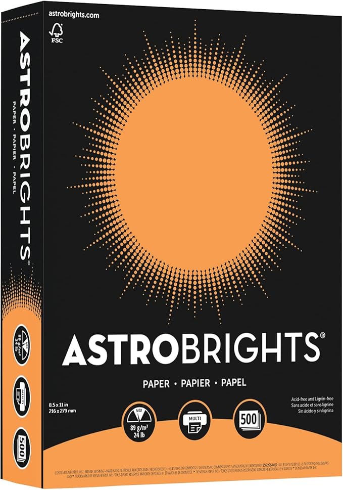 Neenah Astrobrights Bright Color Paper, 8 1/2in. x 11in., 24 Lb, FSC Certified, Cosmic Orange, Ream Of 500 Sheets, 21658