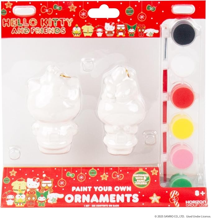 Hello Kitty® & My Melody™ Paint Your Own Christmas Ornaments Kit, DIY Ceramic Holiday Craft Set, 2-Pack