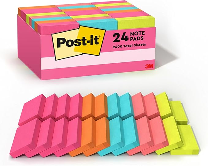 Post-it Mini Notes, 1 3/8 x 1 7/8 in, 24 Pads, America's #1 Favorite Sticky Notes, Poptimistic Post-it Notes, Power Pink, Aqua Blue, Vital Orange, Neon Green, Guava Pink (18 Pack)