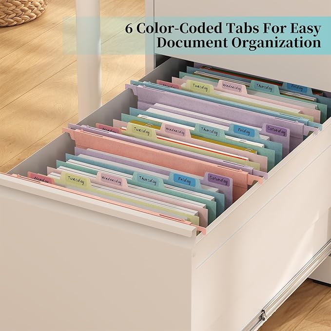Expanding Hanging File Folders for Filing Cabinet, 7 Accordion Pockets, 1.2'' Expandable, Multi-Color Tabs, Letter Size, 50% Wheat Straw, 3 Pack (Lavender)