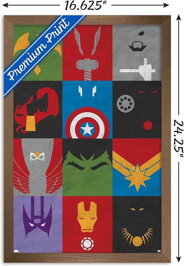 Trends International Marvel Comics - Avengers - Minimalist Grid Wall Poster, 14.725" x 22.375", Bronze Framed Version