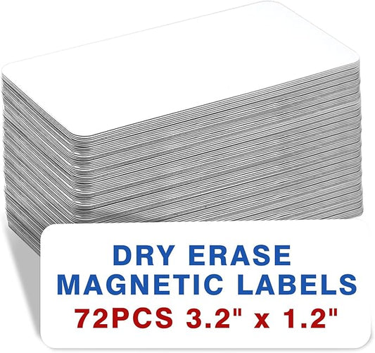 72 Pcs Dry Erase Magnetic Labels, 3.2 x 1.2 Reusable Writable Magnetic Name Tags Magnetic Label Stickers for Whiteboard, Refrigerator, Locker Classroom Office Home (White)