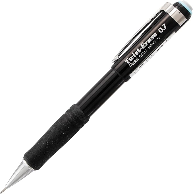 Pentel Twist-Erase III Mechanical Pencil, (0.7mm), Medium Line, Black Barrel, Pack of 4 (QE517BP4A)