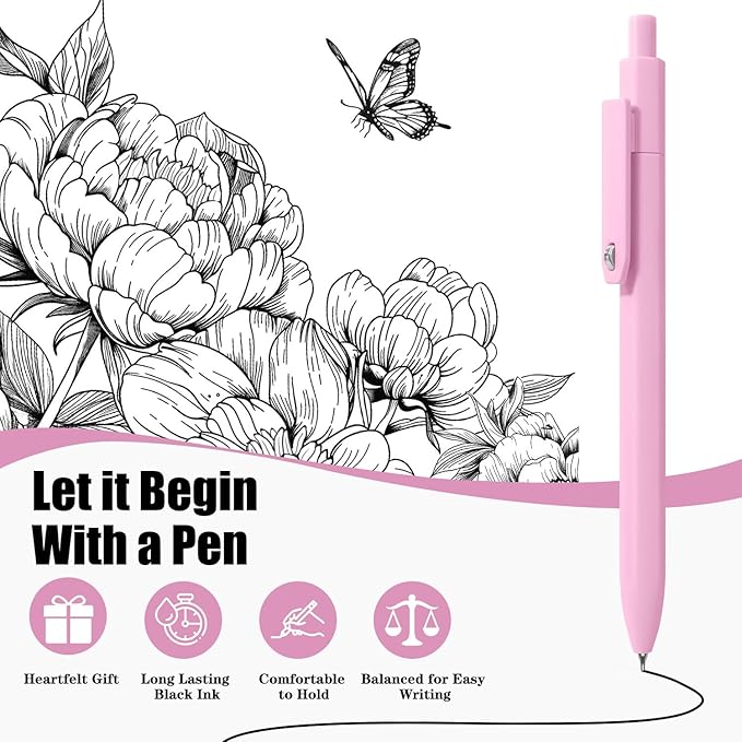 Aesthetic Pens, 8 Pcs 0.5mm Gel Pens, No Smudge Quick Dry Smooth Writing Pens, Cute Black Ink Journaling Pens for Women Nurse School Office Desk Accessories