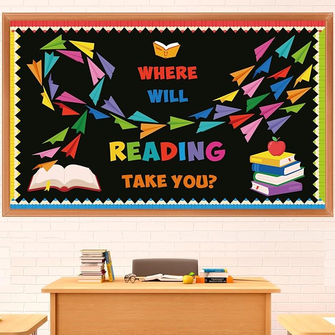 Pasimy Reading Bulletin Board Decorations Paper Airplane Classroom Decor Back to School Library Bulletin Board Set Colorful Book Pencil Paper Plane Cutouts for Summer Home Office Wall Door Supplies