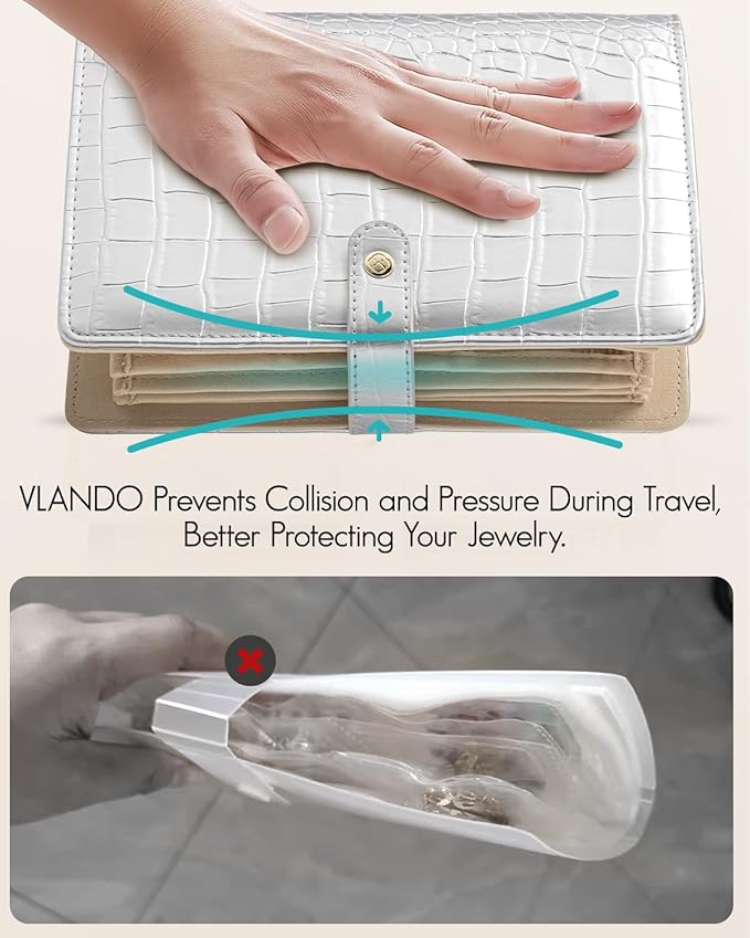Vlando Travel Jewelry Case,Jewelry Organizers and Storage Jewelry Book Ring Binder with Clear Zipper Velvet Jewelry Pouches Bags for Rings,Necklace,Earrings-Silver