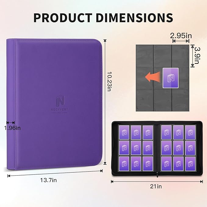 Trading Card Binder, Premium 9 Pocket 540 Double Sided Pocket Collection Binder, Card Album for TCG Card Holder for Game Card, Sports Card, Yugioh, MTG etc(Purple)