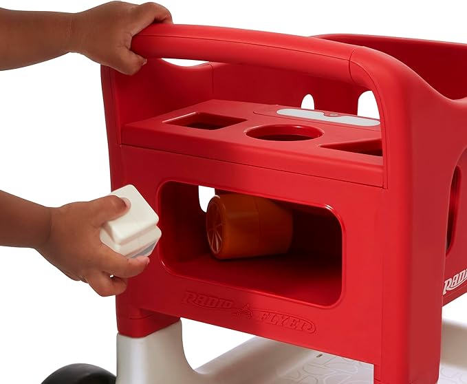 Radio Flyer Toddler Shopping Cart Walker with Wheels, Lights, and Sound for Ages 1+, Educational and Imaginative Play and Walk Behind