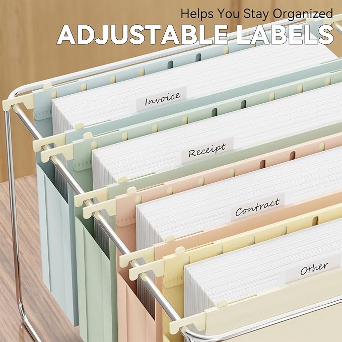Plastic Extra Capacity Hanging File Folder Letter Size,Expanding Hang Folder with Tab,Heavy Duty 2" Expansion Accordian Pocket,12 Pack Reinforced Pastel Color Filing Cabinet Folders,No Assembly