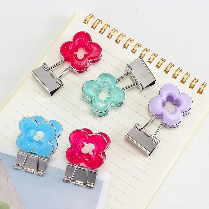 Flower Shape Medium Paper Clips，Binder Clips, Easy Grip, Assorted Color, School Office Supplies，10 Pcs/Set