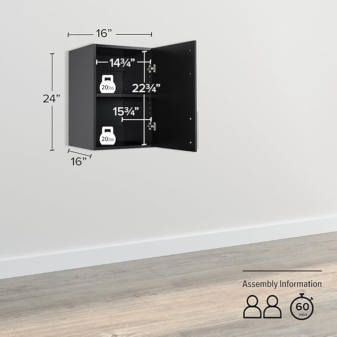 Prepac Elite 16 inch Stackable Wall Cabinet, Black