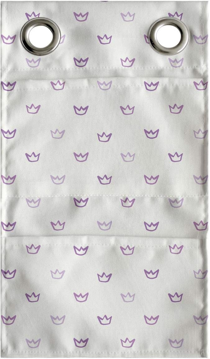 Ambesonne Crown Hanging Pocket Organizer, Mini Cartoon Style Pencil Drawn Inspired Shapes Childish Cartoon Details, Printed Polyester Storage Bag with Pockets, 9" x 16", Purple Off White Mauve