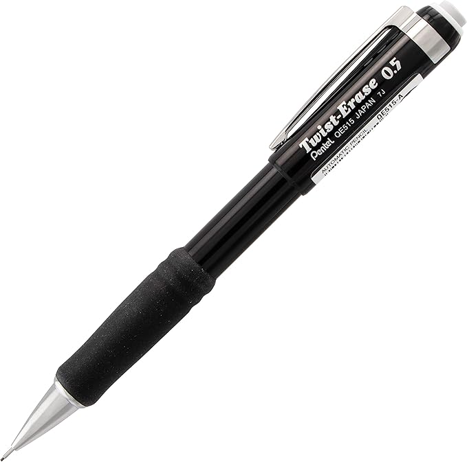 Pentel Twist-Erase III Mechanical Pencil, (0.5mm), Black Barrel, 12 Pack (QE515A)