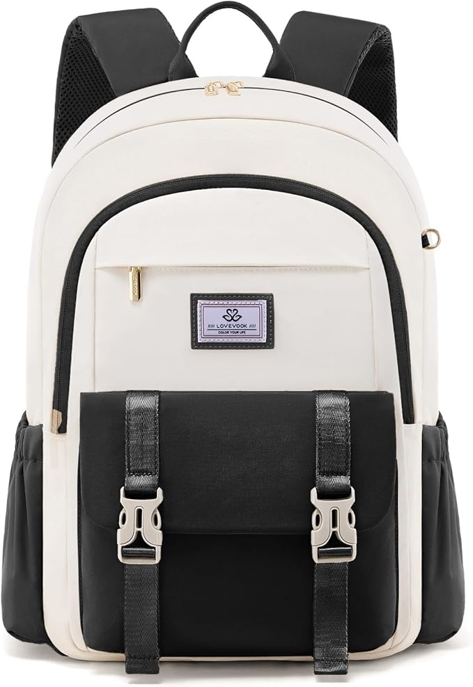 LOVEVOOK School Backpack for Girls Boys,Bookbag for Teen with Pouch Pocket for Large Capacity Cup, Waterproof School Bookbag, Preppy Backpack Travel Daypack with 15.6 inch Laptop Compartment