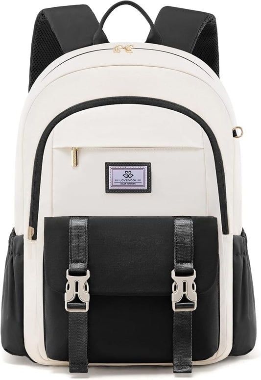 LOVEVOOK School Backpack for Girls Boys,Bookbag for Teen with Pouch Pocket for Large Capacity Cup, Waterproof School Bookbag, Preppy Backpack Travel Daypack with 15.6 inch Laptop Compartment