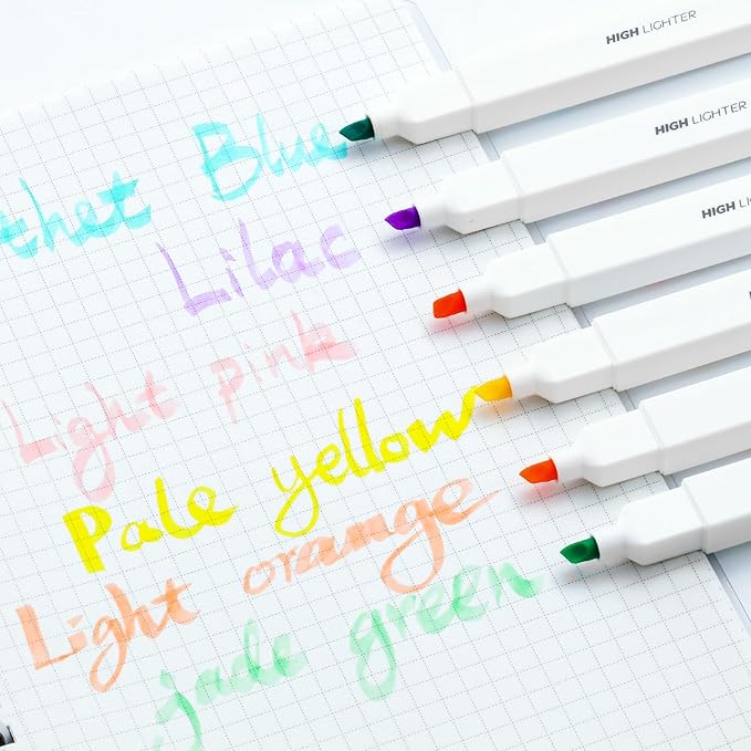 M&G 6 Pcs Pastel Highlighters, Assorted Colors, Quick-Dry No-Bleed Ink with Chisel Tip, Easy Grip Design for Journaling, Planners, and Office Documents
