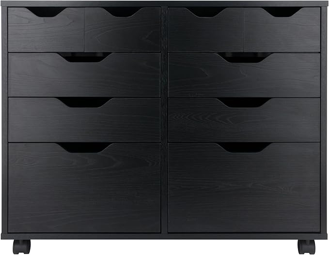 Winsome Halifax Storage Mobile Cabinets, 2 Doors, 4 Drawers, 4 Small Bins, for Home Office, Black