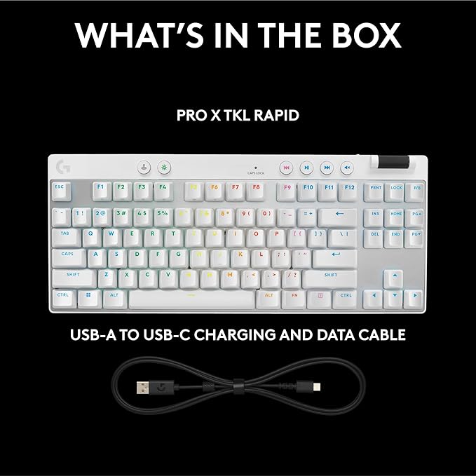 Logitech G PRO X TKL Rapid Tenkeyless Wired Gaming Keyboard with Magnetic Analog Switches, Rapid Trigger Mode, Adjustable Actuation, and Customizable RGB Lighting - White