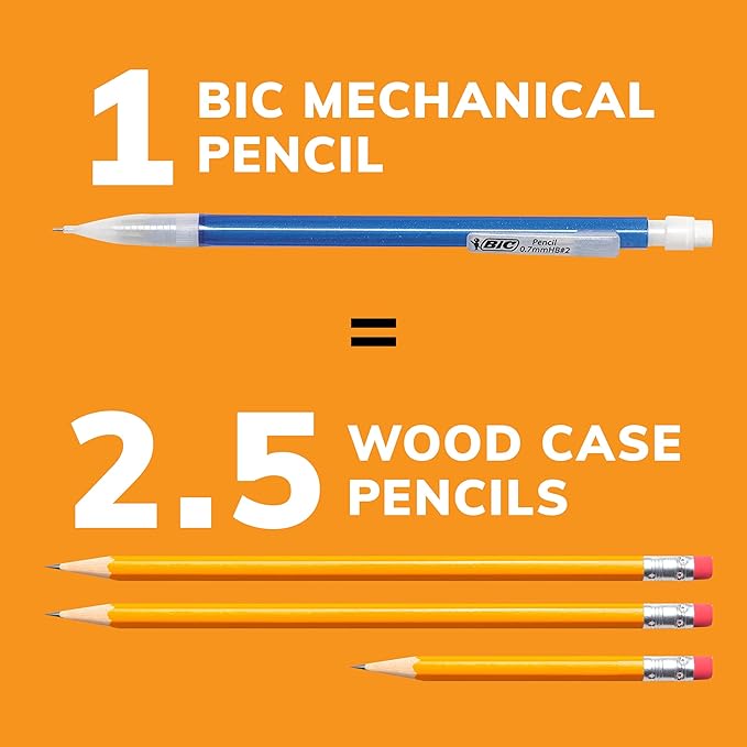 BIC Xtra-Sparkle Number 2 Mechanical Pencils With Erasers,Medium Point (0.7mm),Mechanical Pencils for School Supplies,24 Count (Pack of 2)