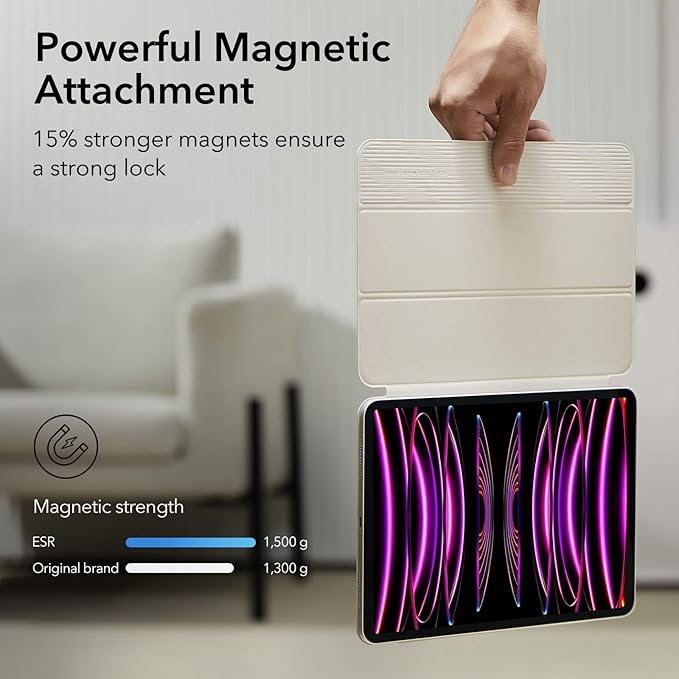 ESR for iPad Pro 12.9 6th/5th/4th Gen, iPad Air 13 Inch Case M3/M2 (2025/2024), Powerful Magnetic Attachment, Slim Trifold Stand Case, Supports Pencil Pro & USB-C, Rebound Series, Brilliant White