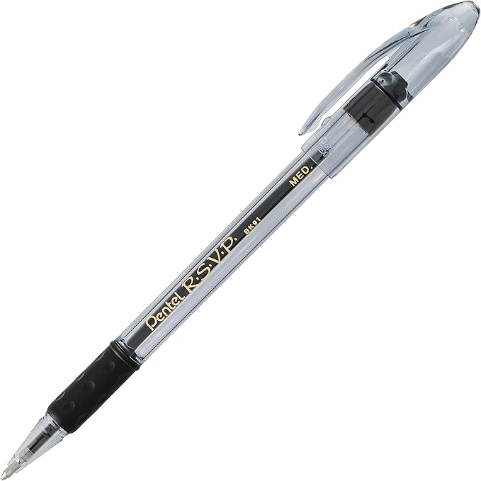 Pentel R.S.V.P. COLORS BallPoint Pen, Medium Line, Black Ink, Pack of 4 (BK91CRBP2A)