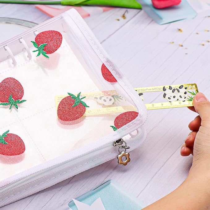 AxeWoodz White A5 Zipper Binder Clear Refillable Notebook Shell Cute Strawberry Lace Cover 6 Ring PVC Binder Cover for Photocard Planner Journal Photo Album