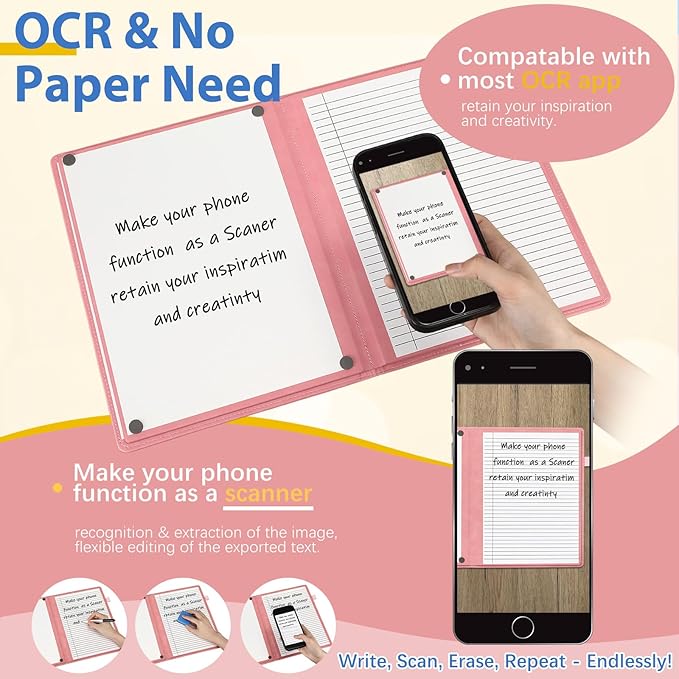 6 Sides Dry Erase Notebook Portable Whiteboards Notebook Small Reusable College Ruled Lined Board Folding Mini Travel Dry Erase White Board for Office Study(Pink,A4: 9 x 12 Inches)