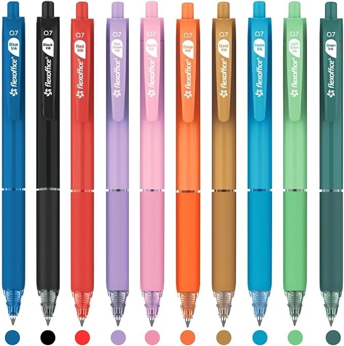 10-Count Assorted Colors Retractable Ballpoint Pens 0.7mm, Pastel Color Barrels with Soft Contoured Grip|Christmas Gifts for Coworkers, Teachers, Friends