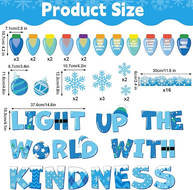Winter Bulletin Board Set Classroom Decorations Christmas Kindness Paper Cutouts Winter Colorful Bright Light Bulb Bulletin Board Snowflake Cutout for Holiday School Home Office Wall Decor Supplies