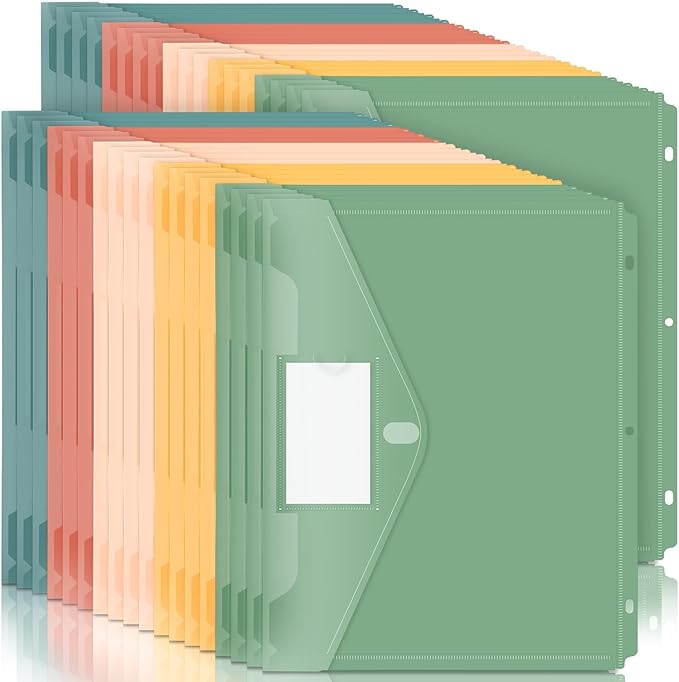 Forvencer Binder Pocket, 36 Pack Super Heavyweight Plastic Folders with Tight Closure, Binder Folders Side Loading, 3 Ring Binder Pocket, Binder Dividers with Pockets, Letter Size, Retro Series