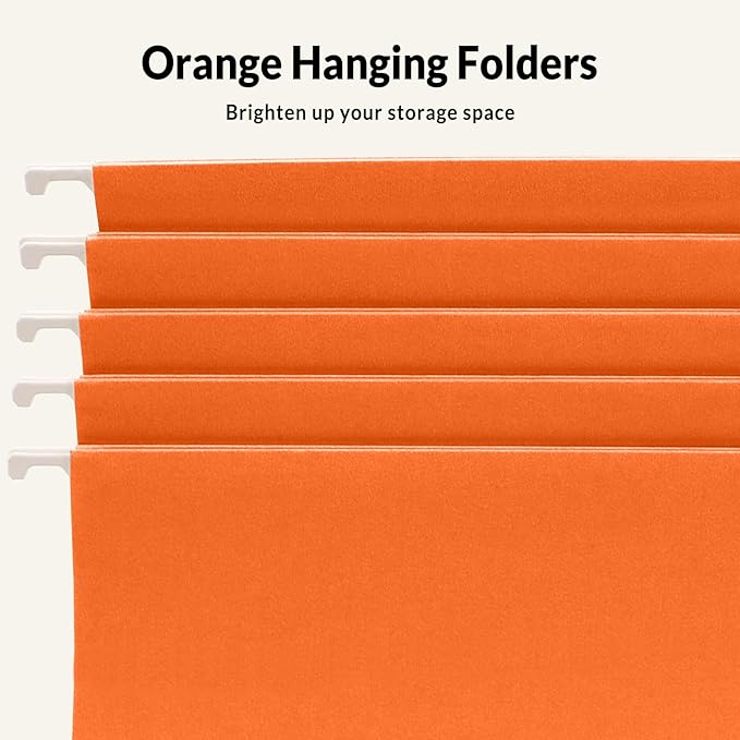 SUNEE Hanging File Folders, 25 Pack Letter Size Hanging File Folders with 1/5-Cut Tabs, Ideal for Home and Office Organization and Papers Classification,Orange