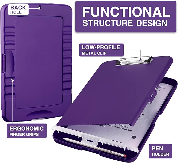 Sooez Clipboard with Storage, Clip Board 8.5 x 11 with Pen Holder, Plastic Organization Case Box for Letter Legal A4 Size Paper, Low Profile Clip, Nurses Teachers Must Haves, School & Office Supplies